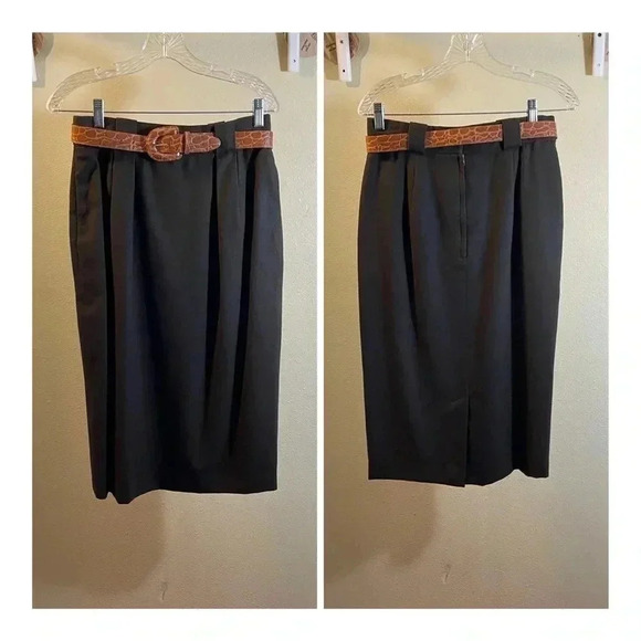 Evan Picone 10P Petite Olive Green 2 Pc Wool Suit Knee Skirt Suit & Belt USA Vtg - Picture 3 of 16